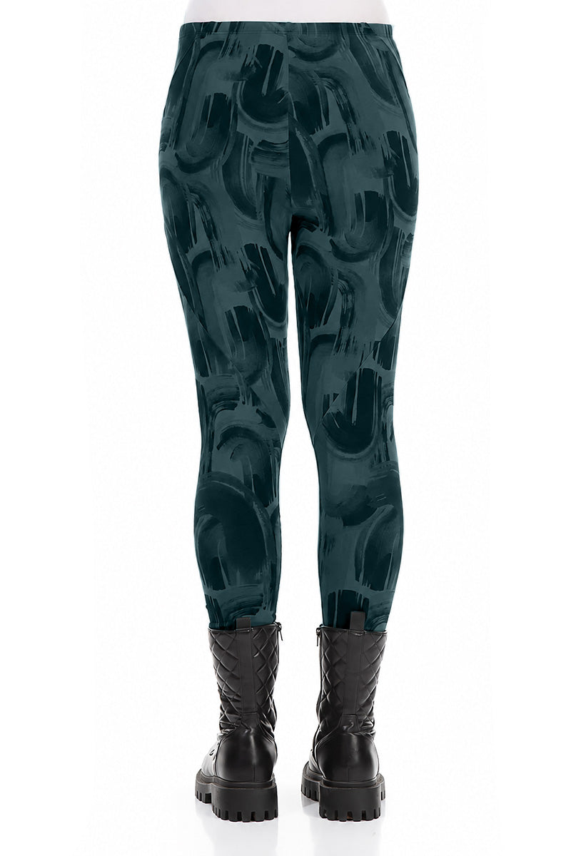 Deep Turquoise Paintwave Cotton Leggings 2