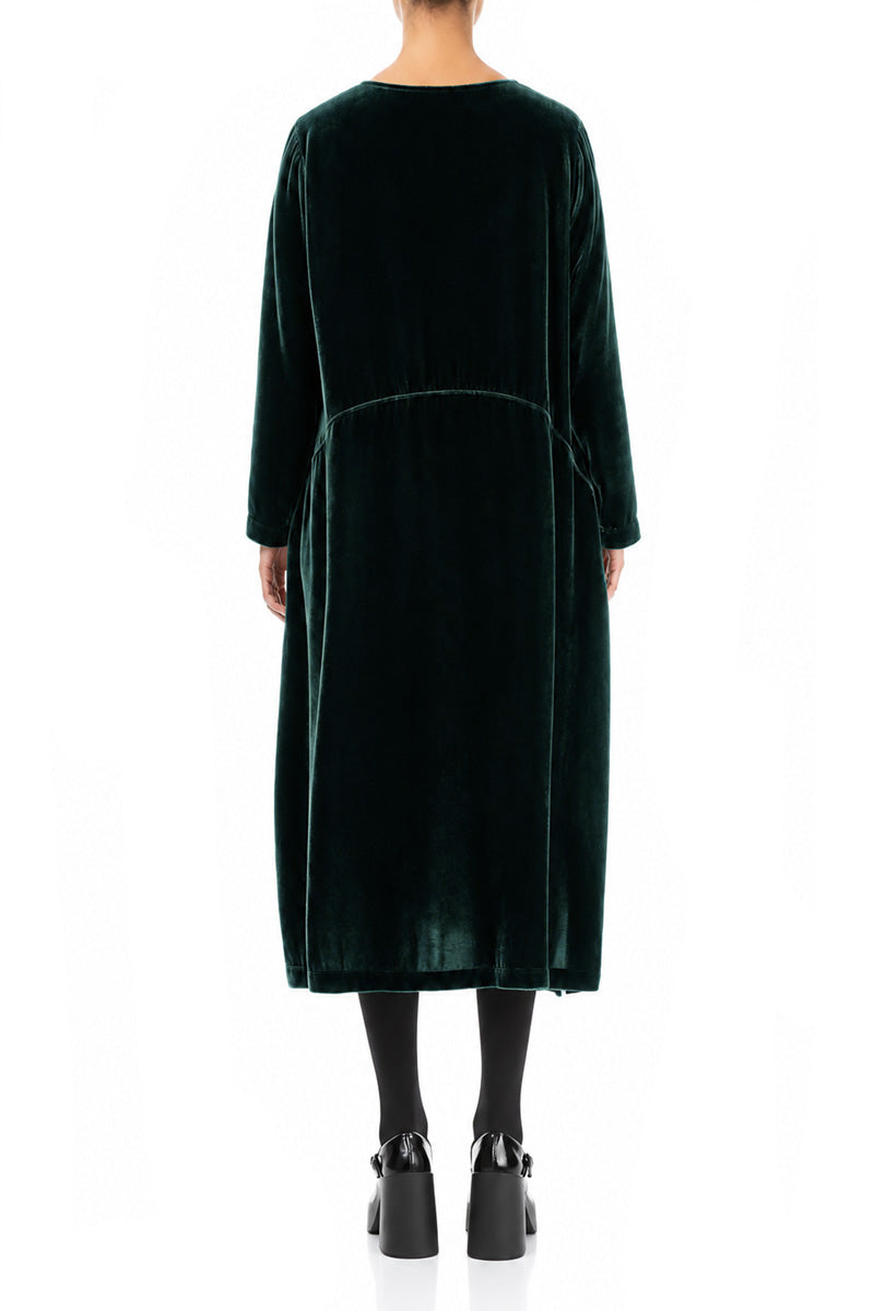 Robe droite en Velours de Soie Turquoise profond