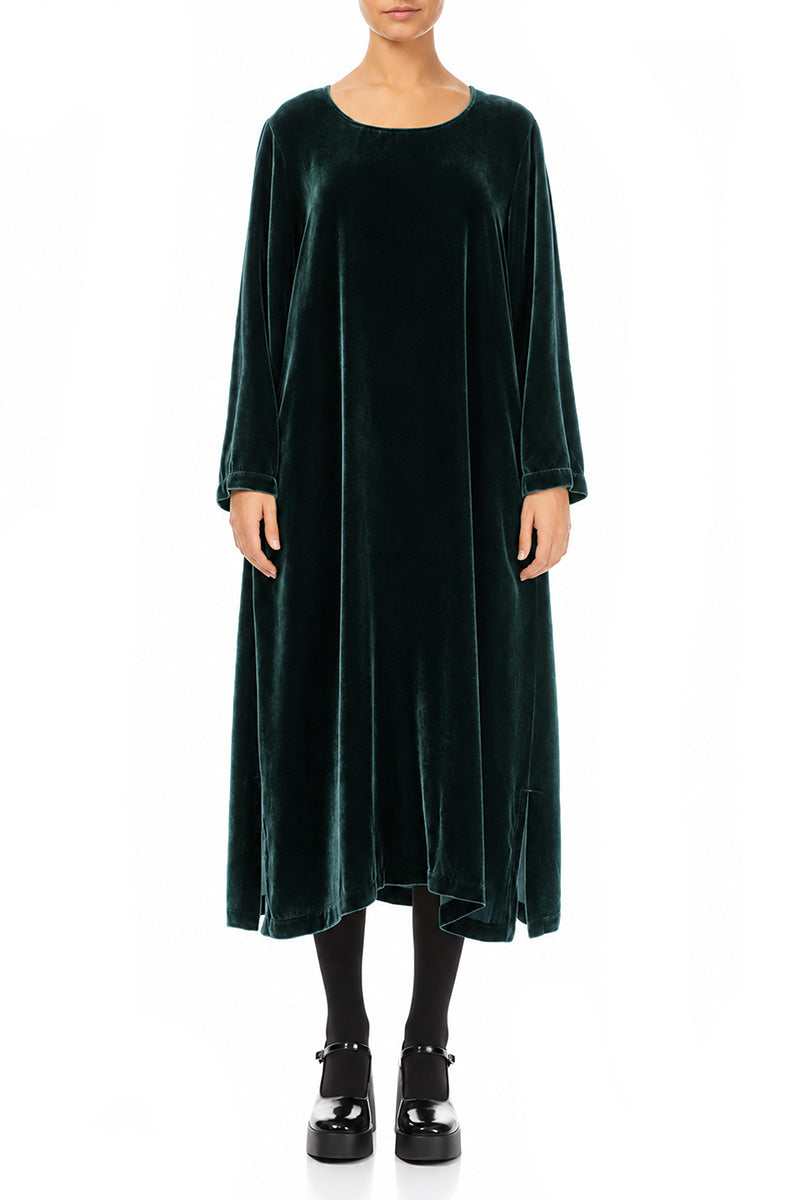Robe droite en Velours de Soie Turquoise profond