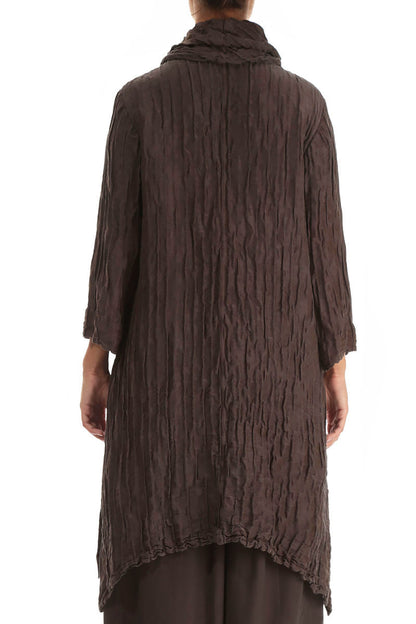 Detachable Collar Crinkled Ash Brown Silk Linen Tunic 2