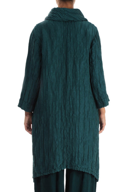 Detachable Collar Crinkled Peacock Silk Linen Tunic