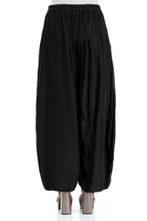 Detailed Loose Black Silk Bamboo Trousers 2