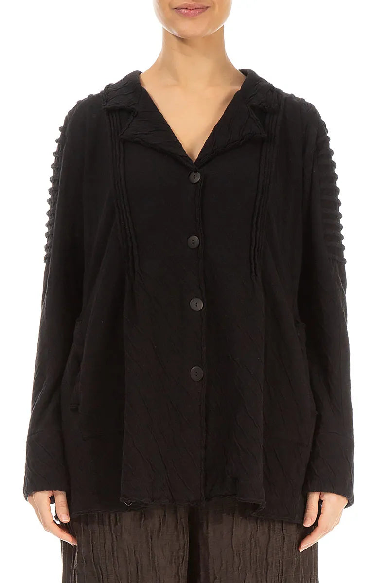 Veste en coton ondulé noir à épaules détaillées