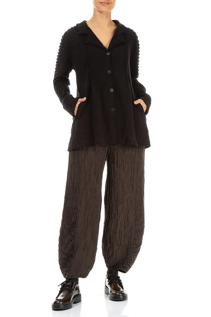 Detailed Shoulder Black Wavy Cotton Jacket