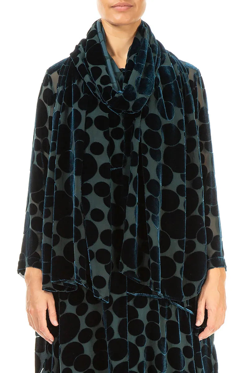 Devoré Bubbles Peacock Silk Velvet Scarf