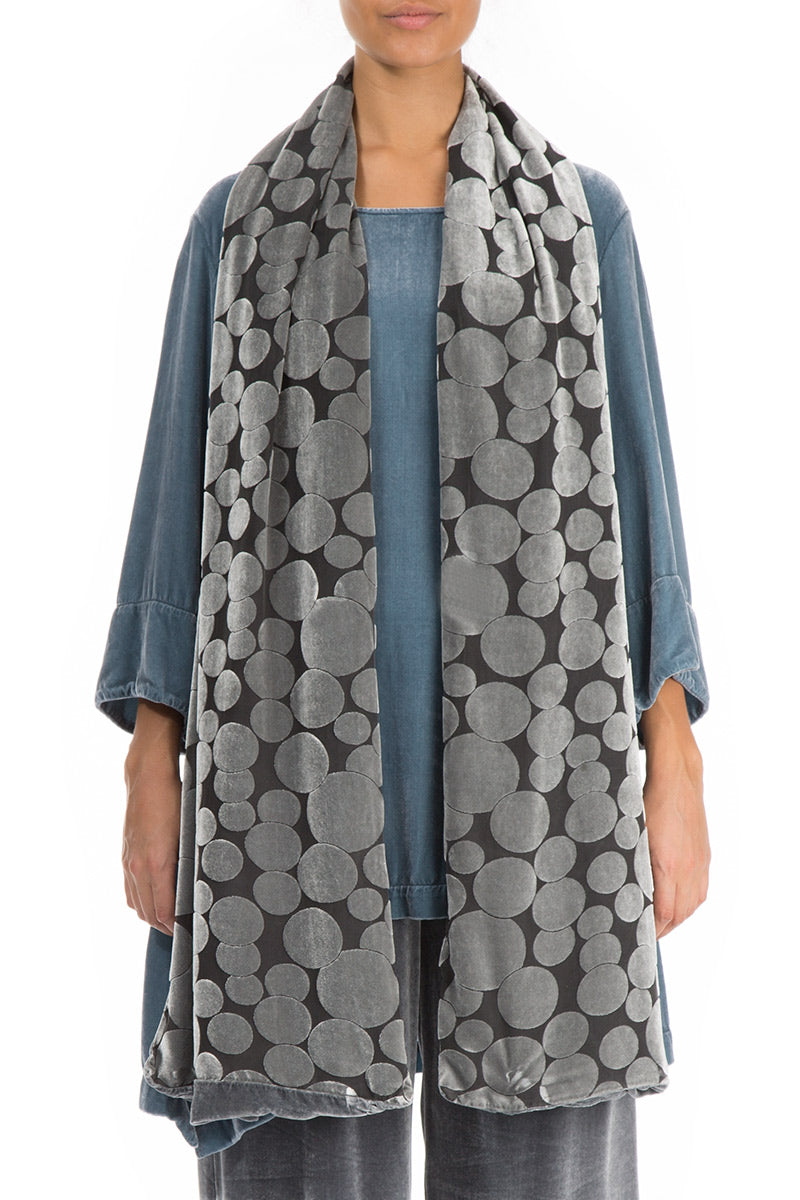 Devoré Bubbles Silver Silk Velvet Scarf 1