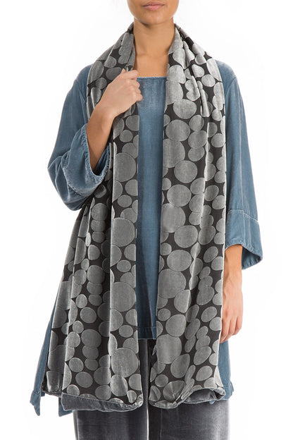 Devoré Bubbles Silver Silk Velvet Scarf 3