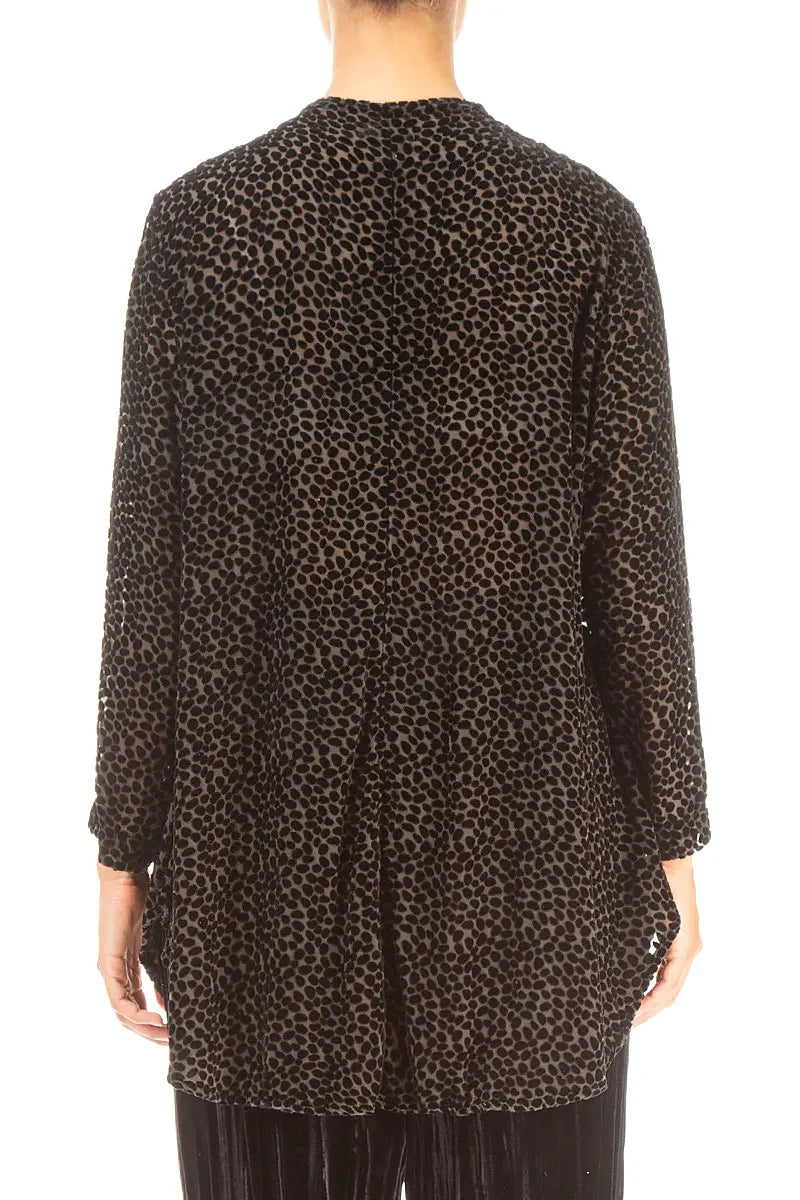Devoré Dot Forest Brown Silk Velvet Jacket - Blouse