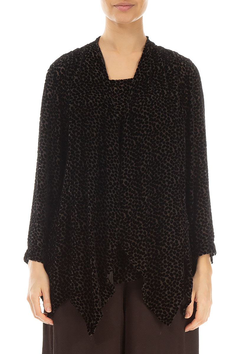 Devoré Dot Forest Brown Velvet Jacket - Blouse 1
