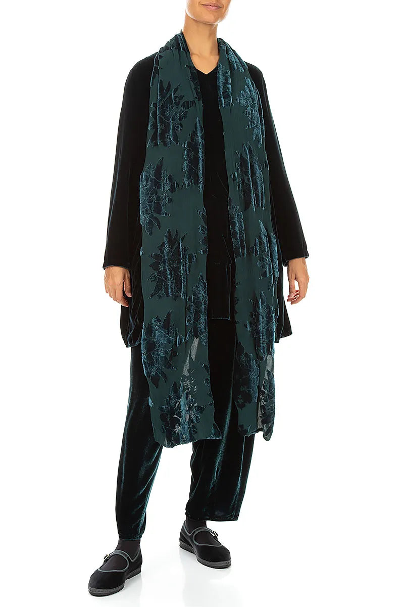 Devoré-Seidensamtschal mit Pfauenblumenmuster