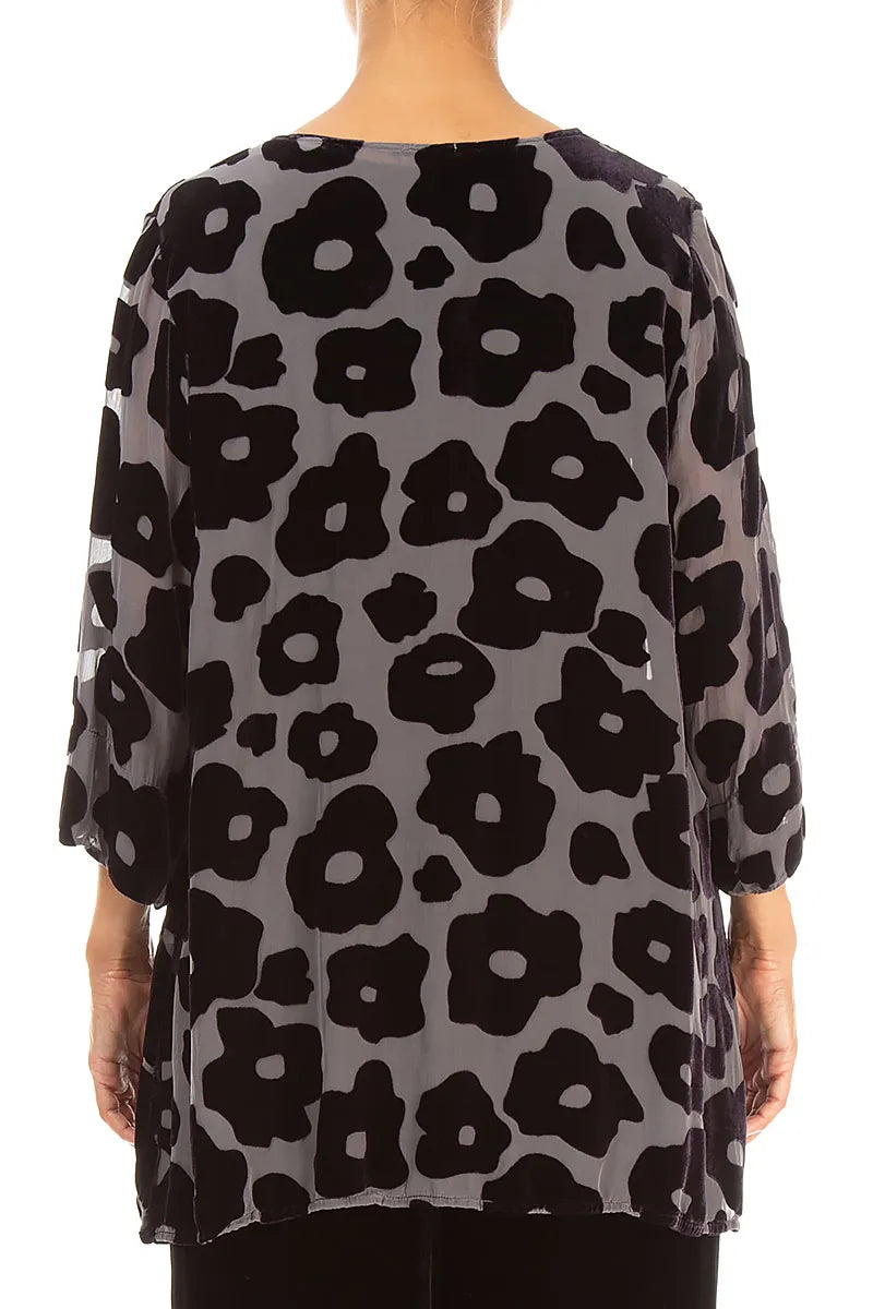 Devoré Flowers Charcoal Silk Velvet Tunic 2