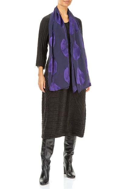Devoré Leaves Royal Purple Silk Scarf 3