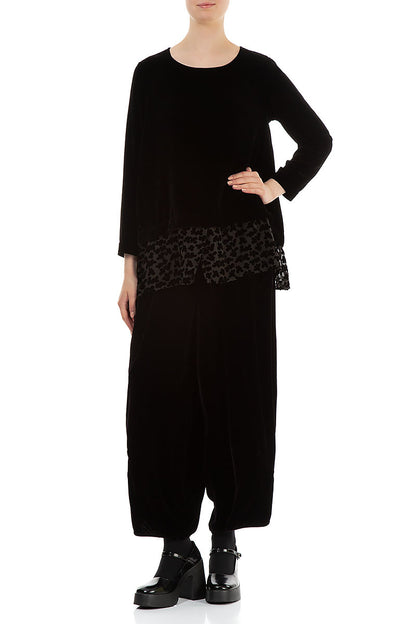Devoré Petals Black Silk Velvet Blouse 4