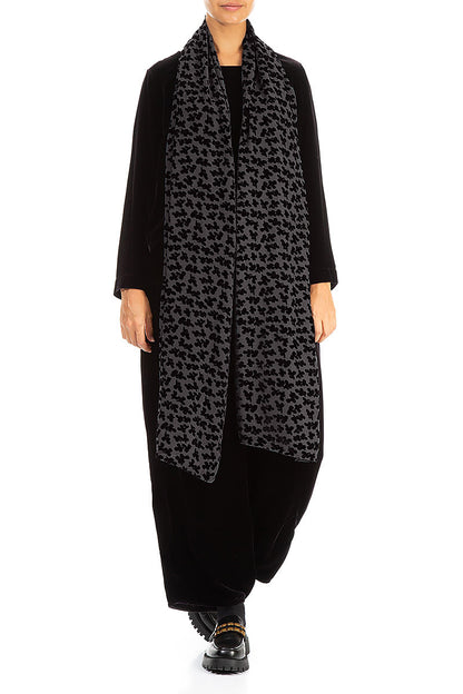 Devoré Petals Black Silk Velvet Scarf 2