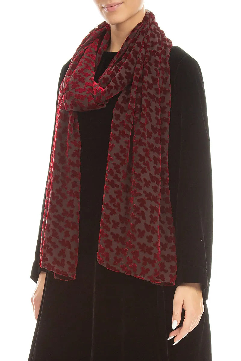 Devoré Petals Kirschroter Seidensamtschal