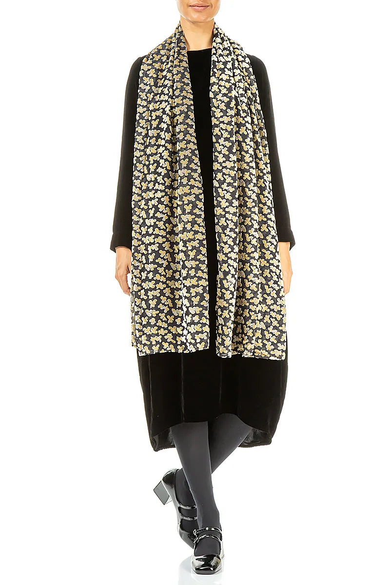 Devoré Petals Gold Silk Velvet Scarf 2