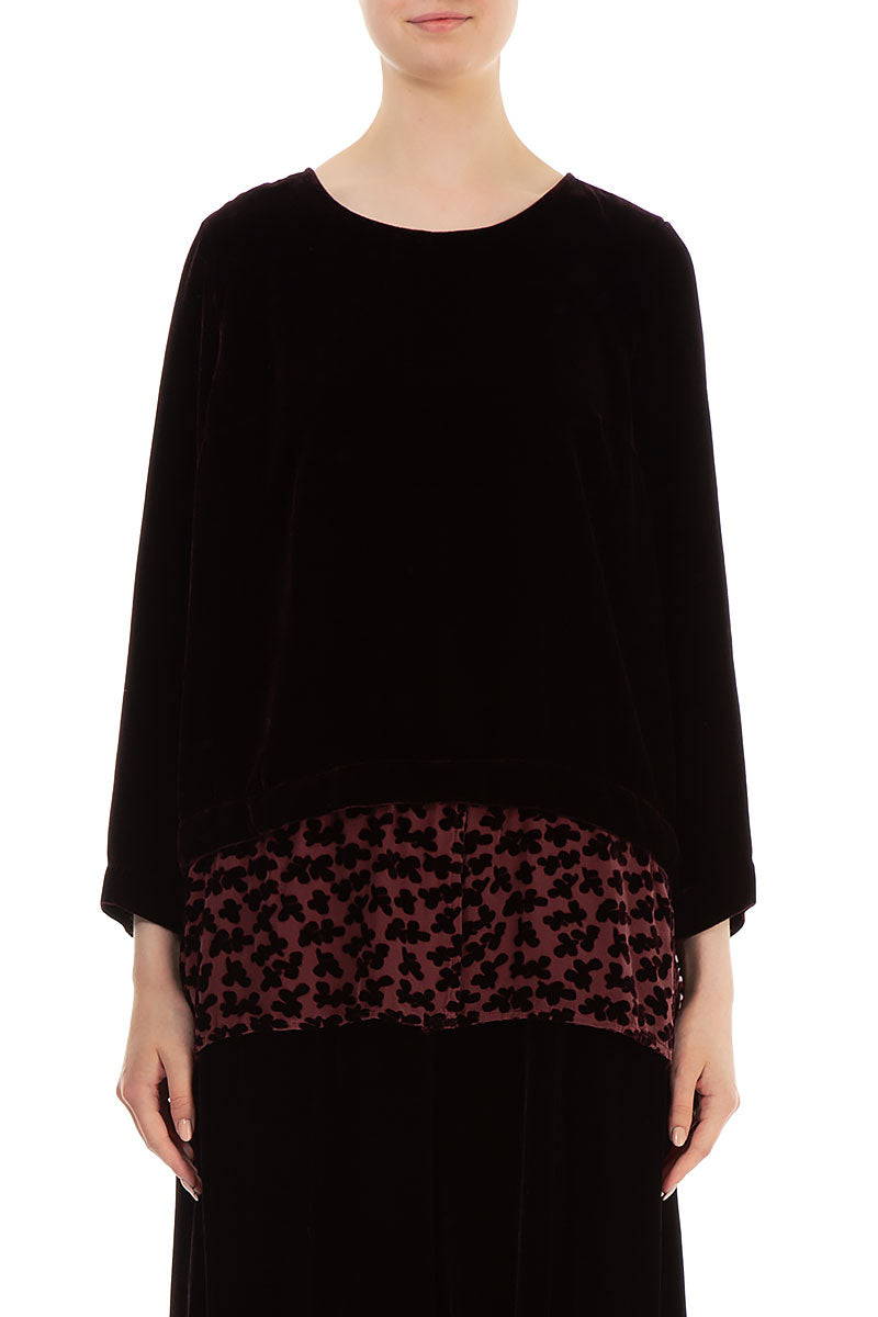 Devoré Petals Maroon Silk Velvet Blouse 1