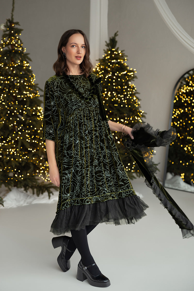 Écharpe en velours de soie Devoré Roses Brume de Forêt