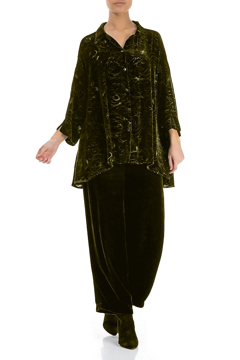 Devoré Roses Forest Mist Silk Velvet Shirt