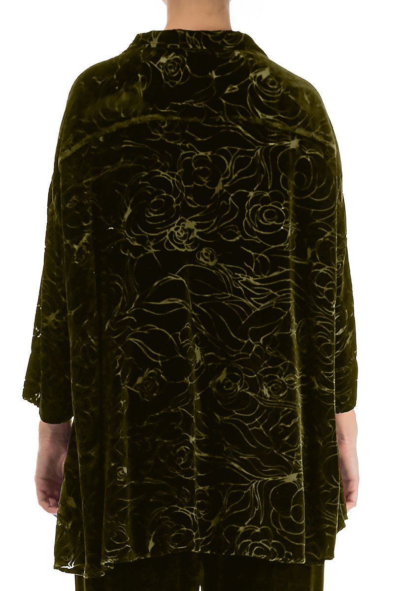 Devoré Roses Forest Mist Silk Velvet Shirt