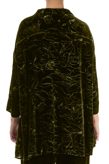 Devoré Roses Forest Mist Silk Velvet Shirt