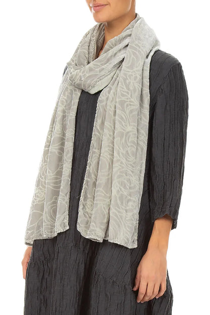 Devoré Roses Pearl Grey Silk Velvet Scarf 3