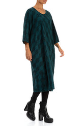 Diagonal Woven Textured Emerald Linen Dress 4