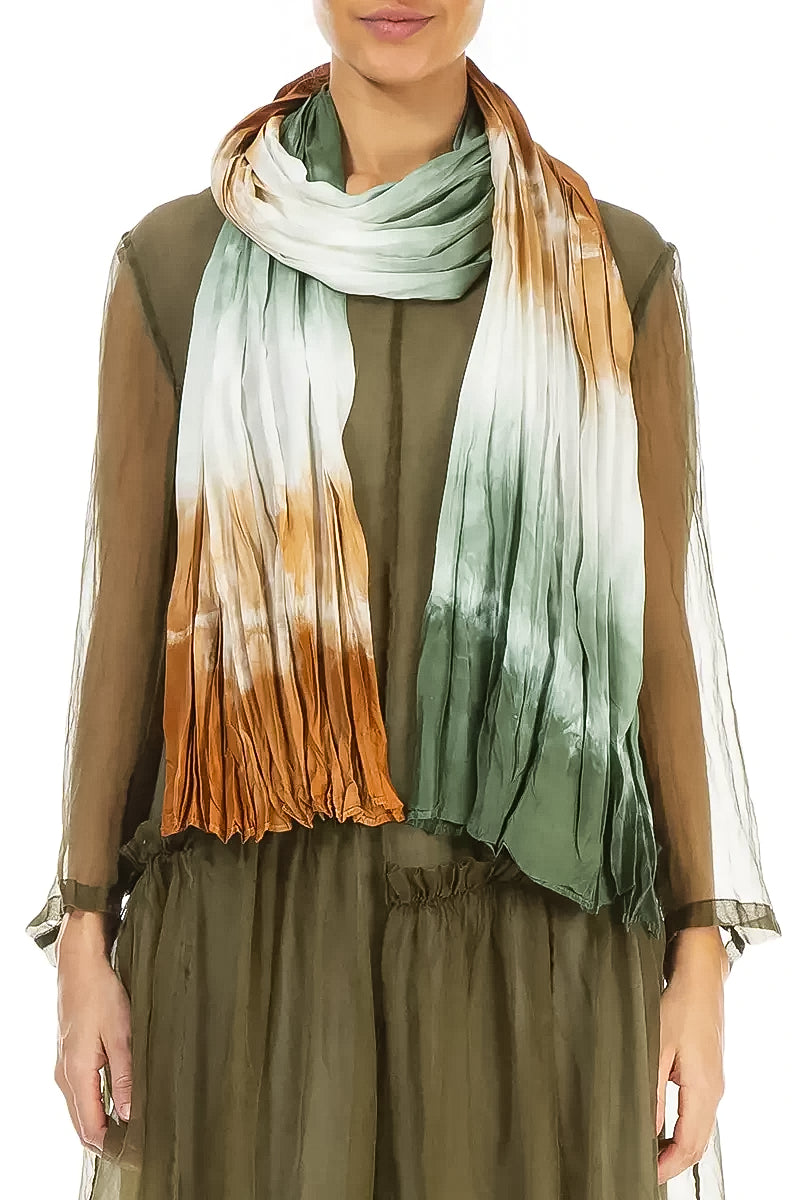 Copper Green Ombré Pure Silk Scarf 1