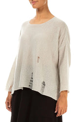 Distressed Hem Beige Wool Sweater 3