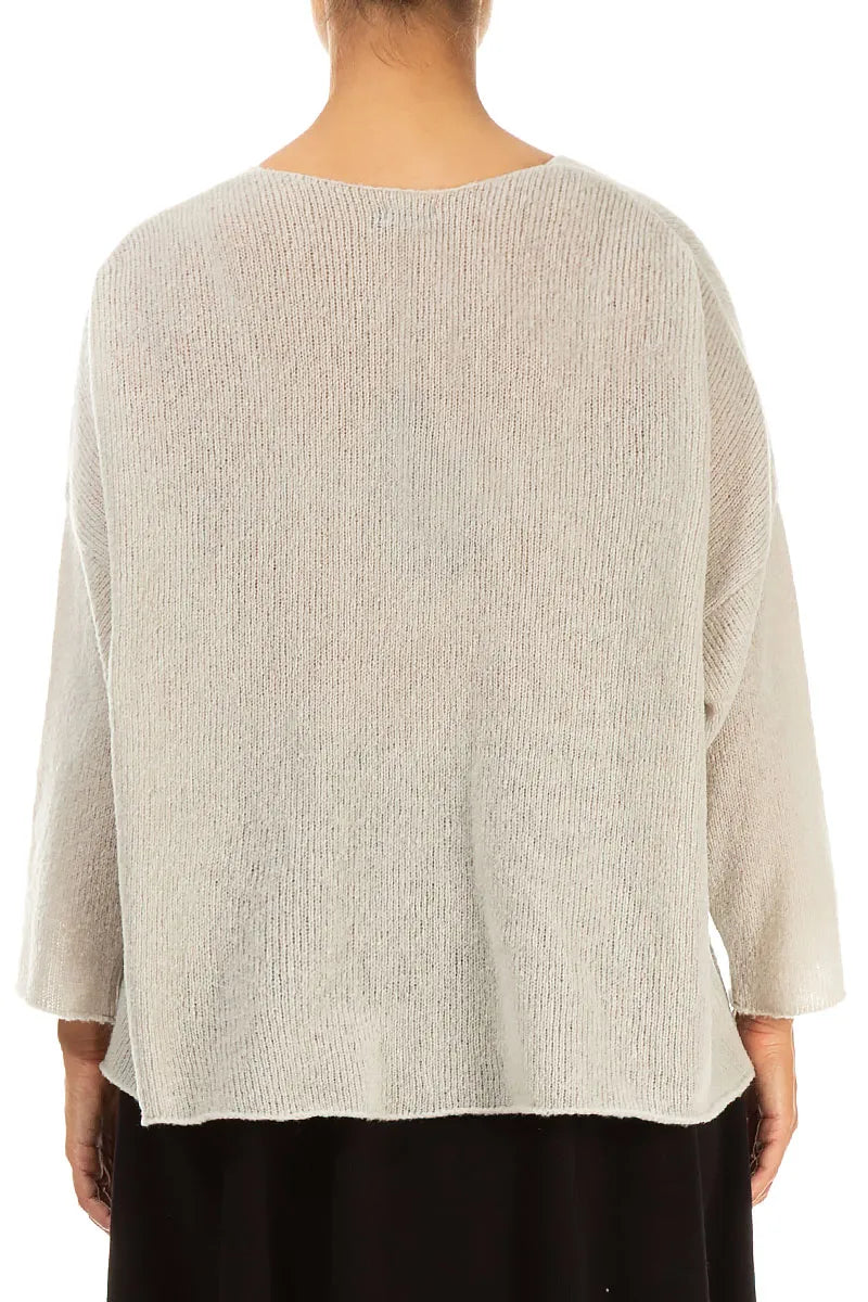 Distressed Hem Beige Wool Sweater 2