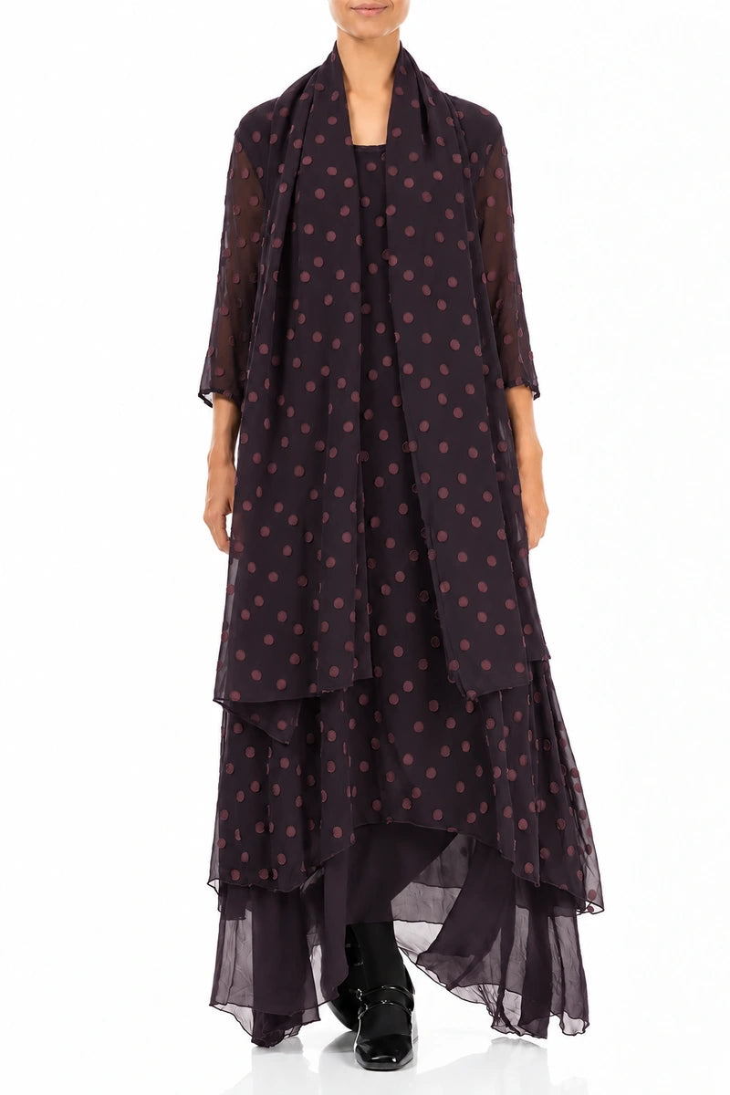 Dotty Deep Plum Silk Scarf 2