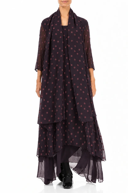 Dotty Deep Plum Silk Scarf 2