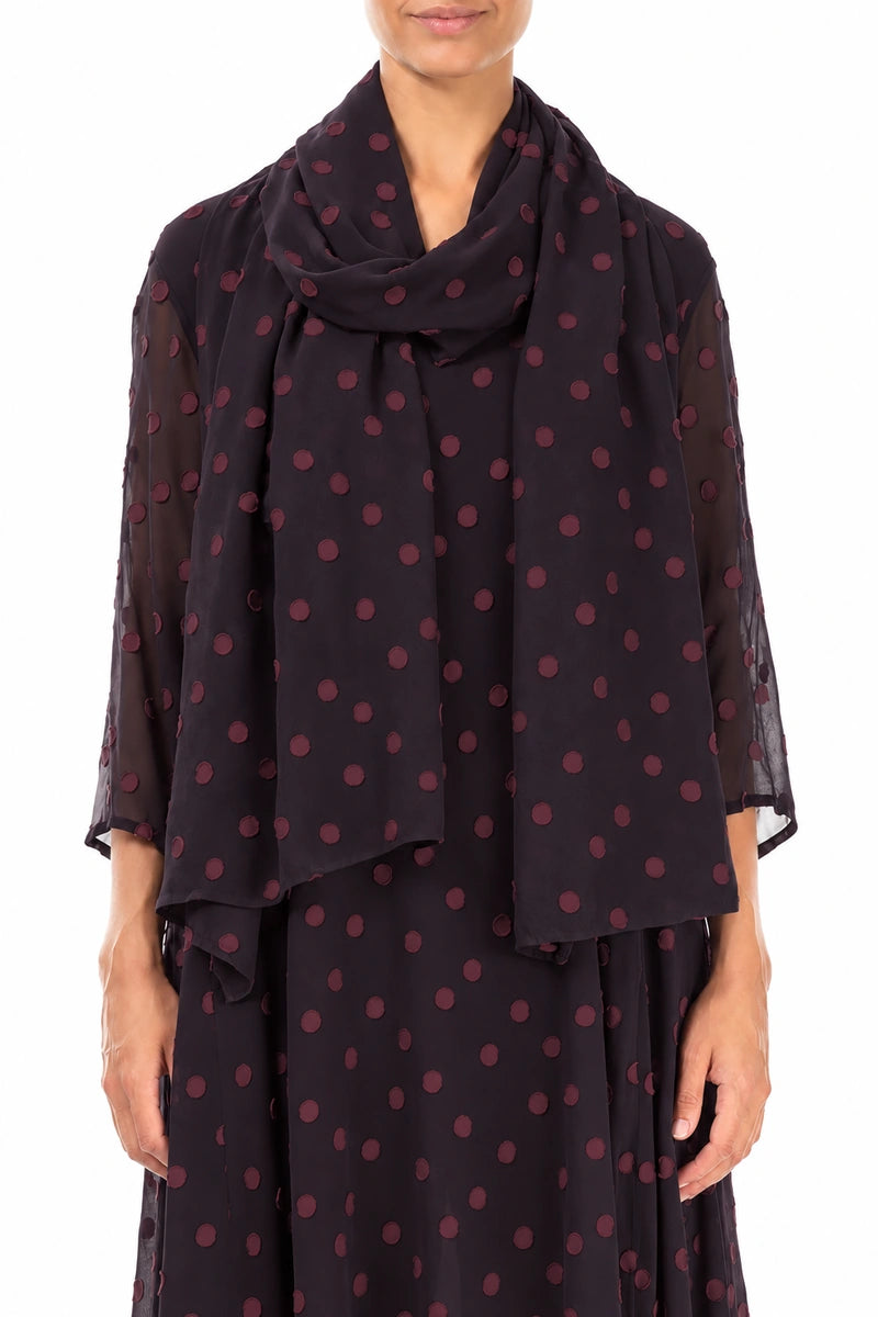 Dotty Deep Plum Silk Scarf 1