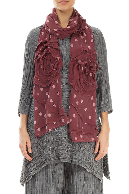 Dotty Frilly Flower Dark Aubergine Silk Scarf 1