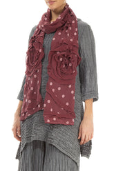 Dotty Frilly Flower Dark Aubergine Silk Scarf 3