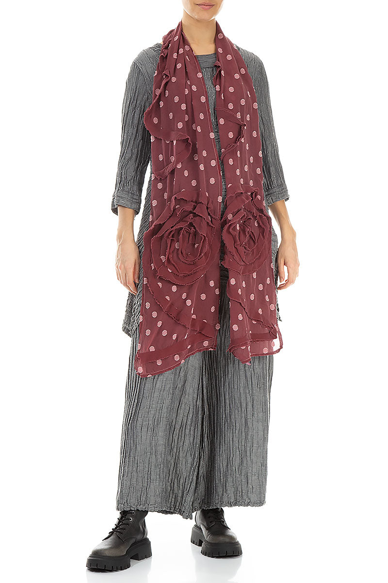 Dotty Frilly Flower Dark Aubergine Silk Scarf 2