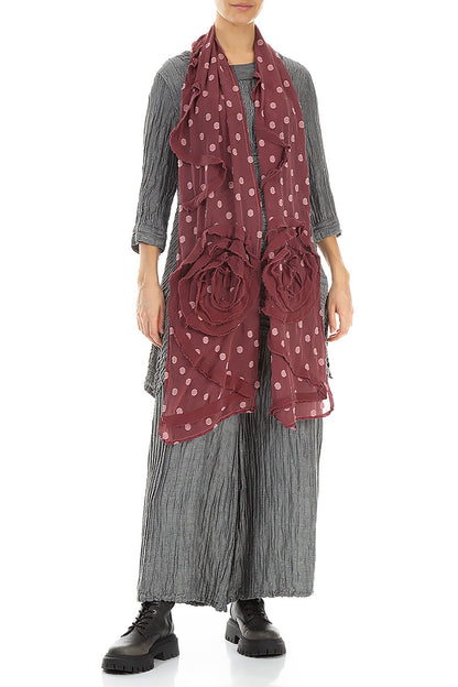 Dotty Frilly Flower Dark Aubergine Silk Scarf 2
