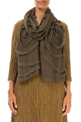 Dotty Frilly Flower Khaki Silk Scarf 1