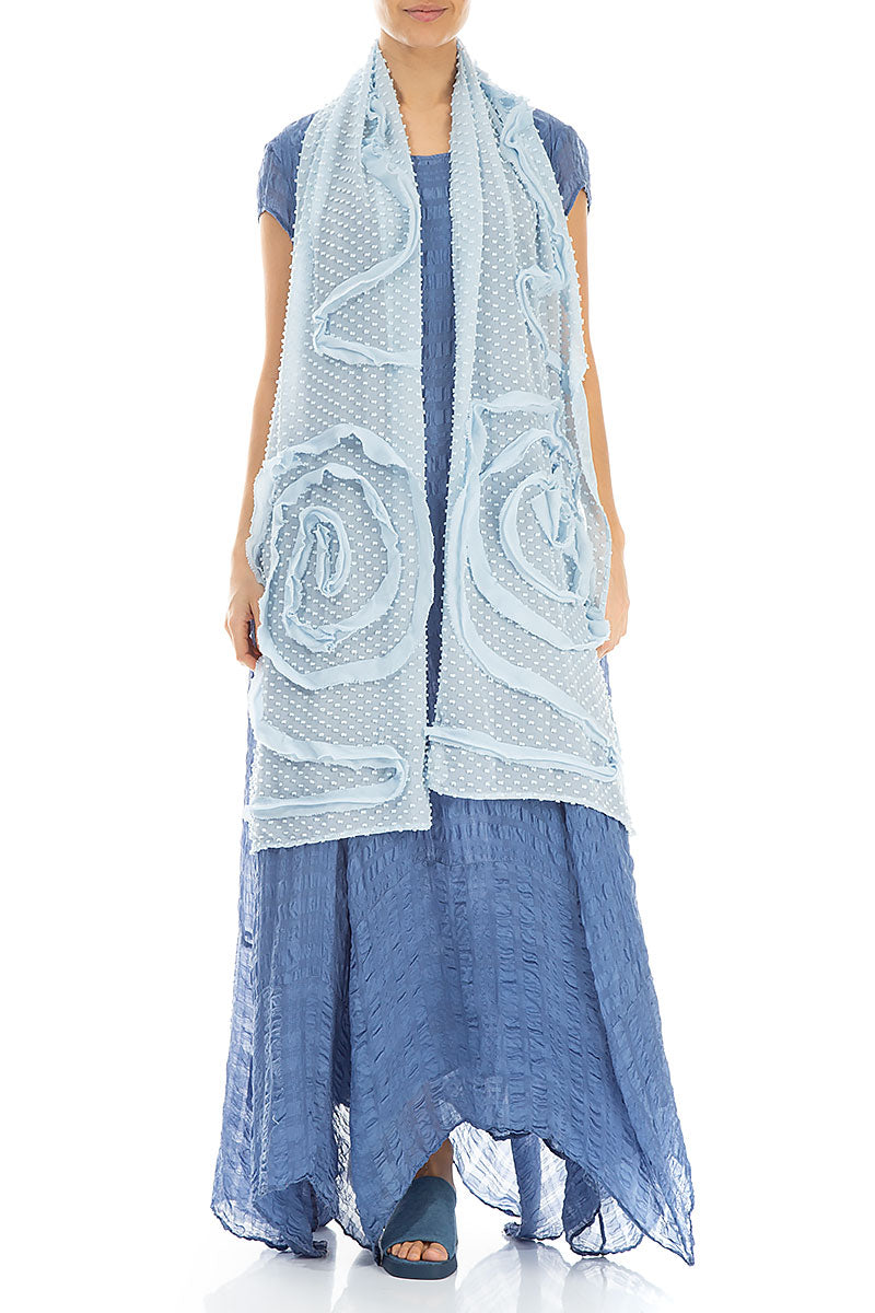Dotty Frilly Flower Sky Blue Silk Scarf 2