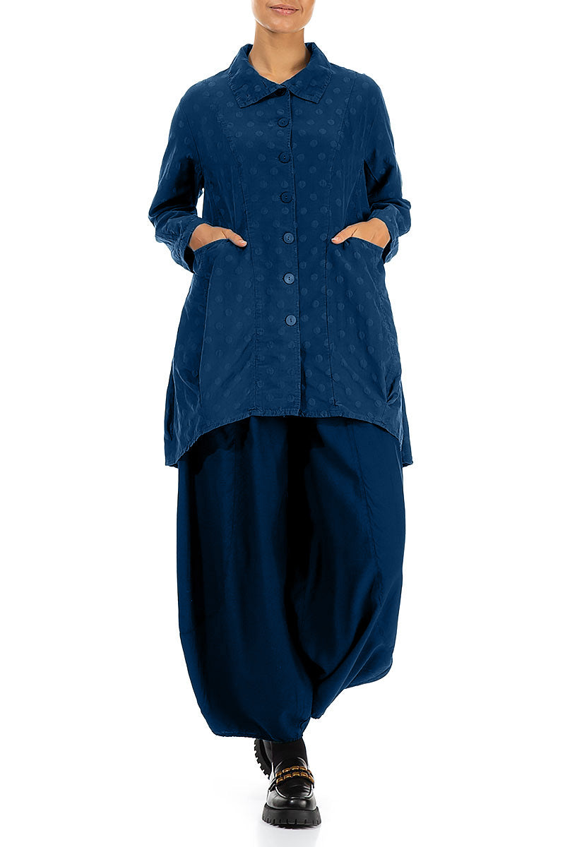 Veste en soie bleu roi à pois