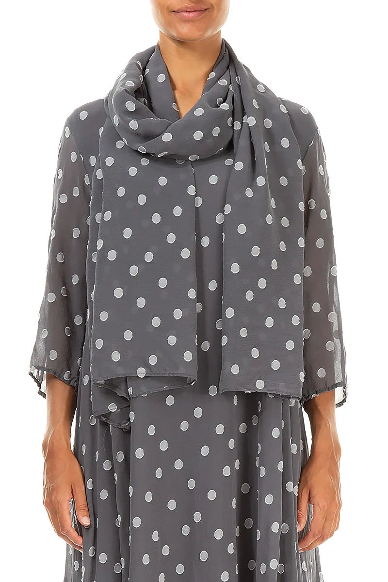 Dotty Grey Silver Silk Scarf 1