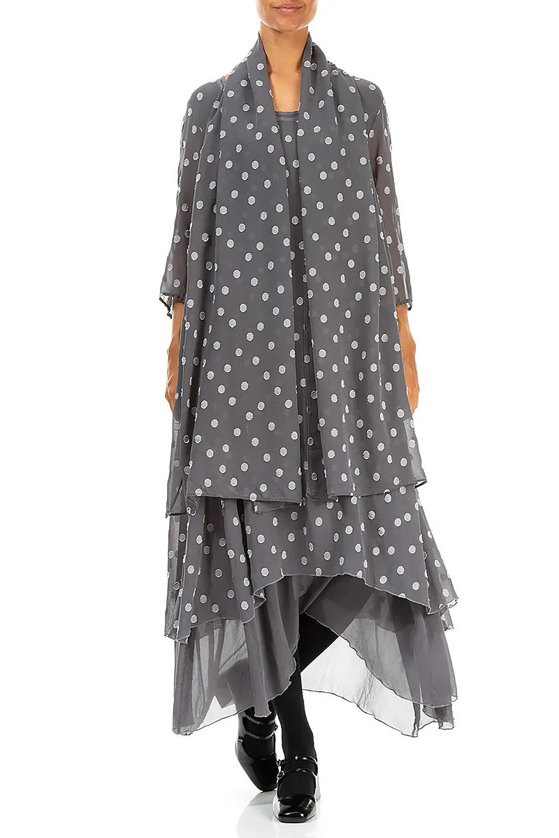 Dotty Grey Silver Silk Scarf 2
