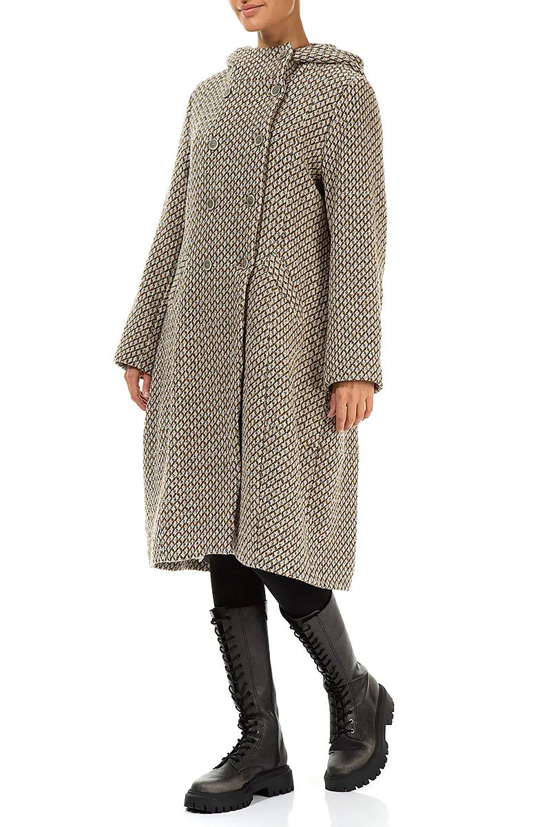 Double Breasted Beige Virgin Wool Coat