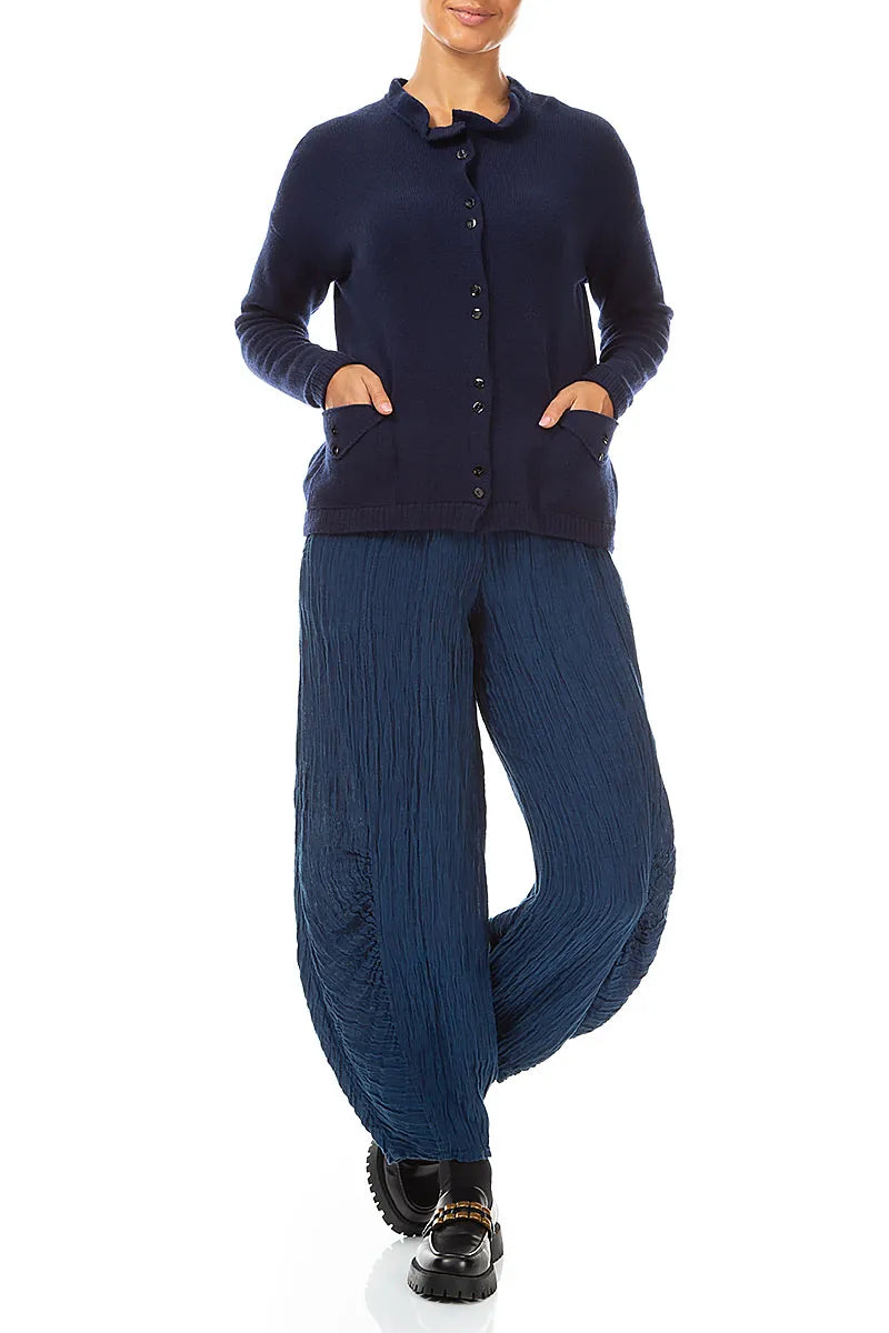 Double Button Ink Blue Merino Wool Cardigan 4