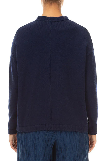 Double Button Ink Blue Merino Wool Cardigan 2