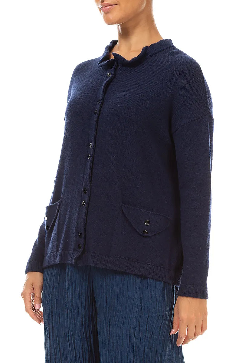 Double Button Ink Blue Merino Wool Cardigan 3
