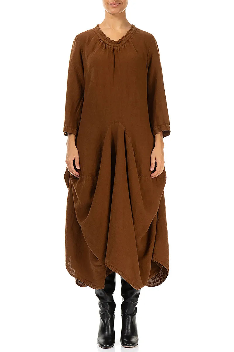 Robe drapée en lin cuivré vieilli