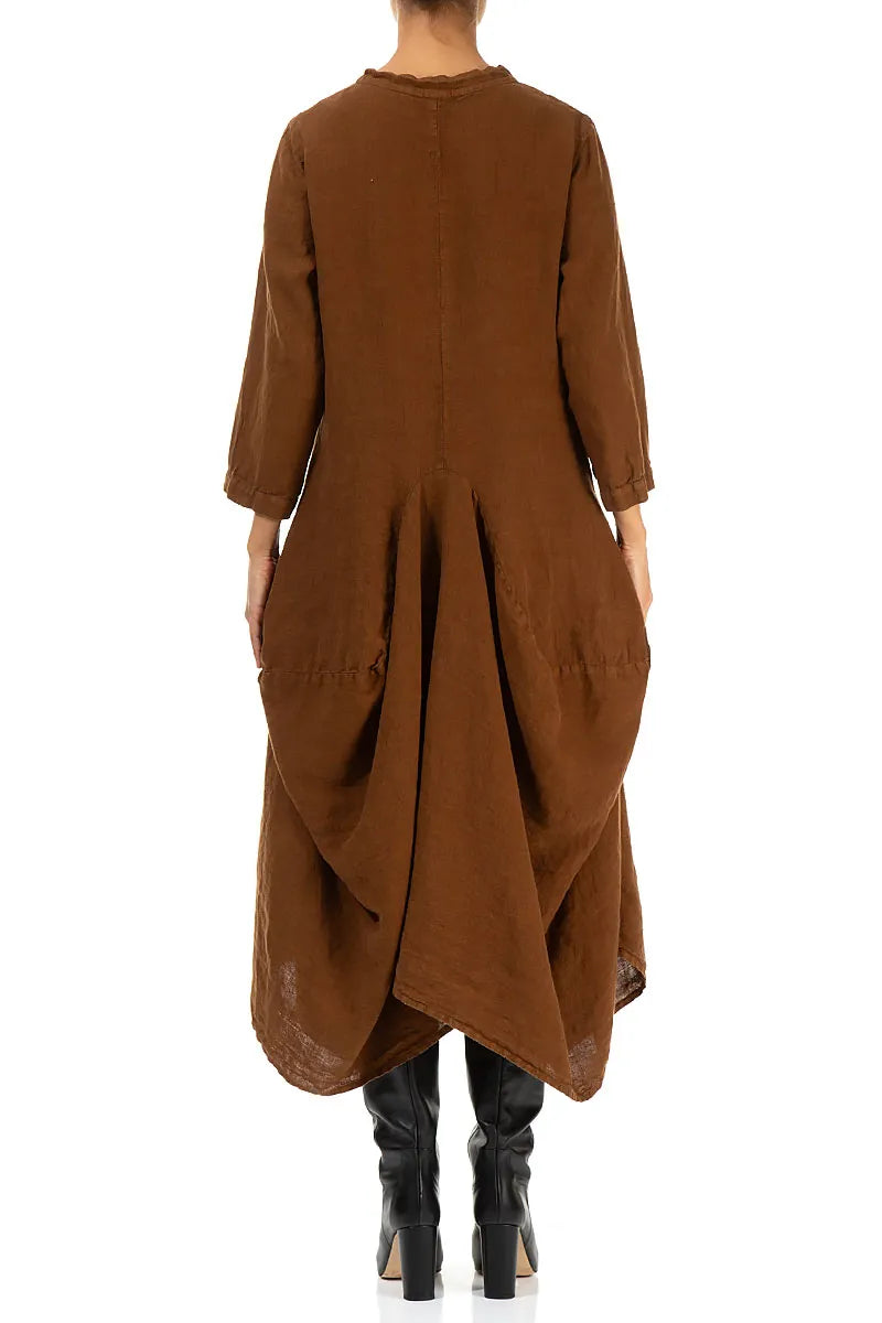 Robe drapée en lin cuivré vieilli