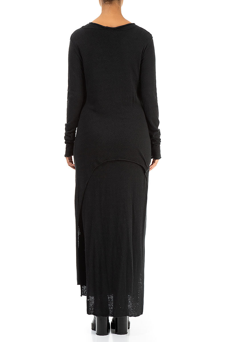 Draped Black Cotton Maxi Dress 2