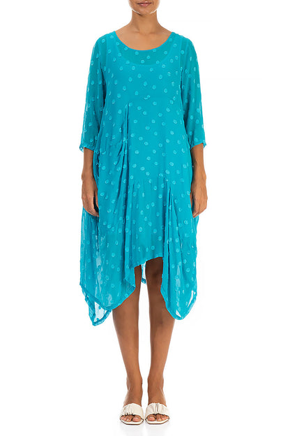 Draped Bright Turquoise Dotty Silk Dress 1